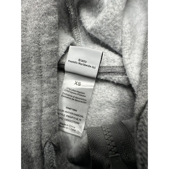 Peanuts Hoodie Mens XS Gray Zip Up Snoopy Woodstock Doghouse Fleece Graphic - Picture 5 of 8